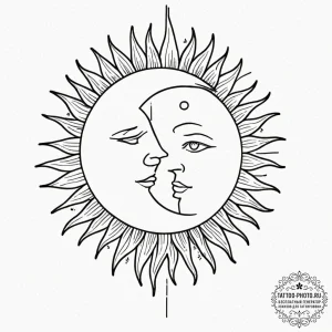 Tattoo sketch a minimalist sun and moon, half... - эскиз тату (№1752936672_0, 19.07.2025 14:51) — tattoo-photo.ru
