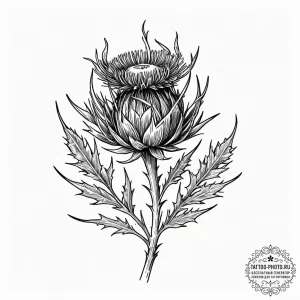 Thistle, artistic tattoo sketch, on a clean w... - эскиз тату (№1752938235_0, 19.07.2025 15:17) — tattoo-photo.ru