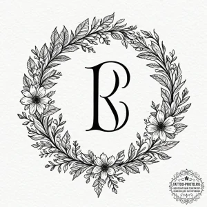 Tattoo design a floral wreath enclosing a per... - эскиз тату (№1752938817_0, 19.07.2025 15:26) — tattoo-photo.ru