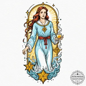 Tattoo sketch aquarius's water-bearer with th... - эскиз тату (№1752939312_0, 19.07.2025 15:35) — tattoo-photo.ru