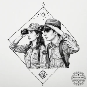 A sketch of the main characters from moonrise... - эскиз тату (№1752939477_0, 19.07.2025 15:37) — tattoo-photo.ru