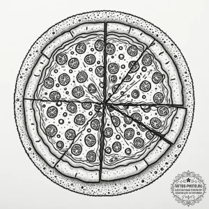 A rustic, artisanal pizza being pulled from a... - эскиз тату (№1752939726_0, 19.07.2025 15:42) — tattoo-photo.ru