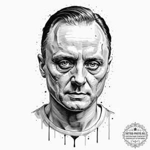 A trash polka portrait of hannibal lecter fro... - эскиз тату (№1752940470_0, 19.07.2025 15:54) — tattoo-photo.ru