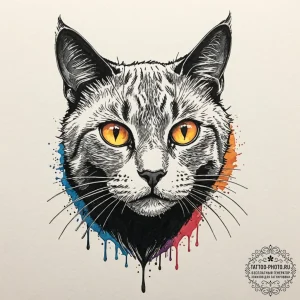Black cat, tattoo line art, vibrant colors, f... - эскиз тату (№1752940965_0, 19.07.2025 16:02) — tattoo-photo.ru