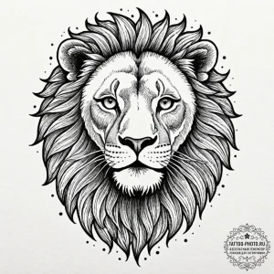 Tattoo sketch a leo lion with a single, shini... - эскиз тату (№1752942138_0, 19.07.2025 16:22) — tattoo-photo.ru