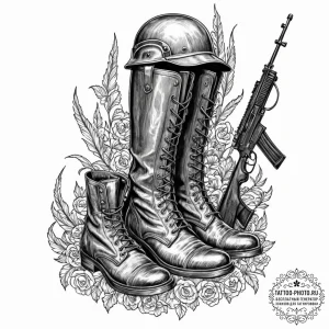 Tattoo design a pair of combat boots standing... - эскиз тату (№1752942986_0, 19.07.2025 16:36) — tattoo-photo.ru