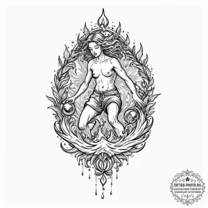 Tattoo sketch aquarius's water-bearer comical... - эскиз тату (№1752943071_0, 19.07.2025 16:37) — tattoo-photo.ru