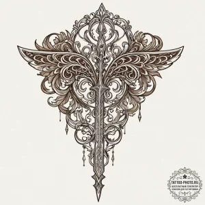 A neo-traditional design of a crysknife, orna... - эскиз тату (№1752943157_0, 19.07.2025 16:39) — tattoo-photo.ru