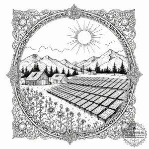 A shot of a solar panel farm stretching to th... - эскиз тату (№1752943241_0, 19.07.2025 16:40) — tattoo-photo.ru