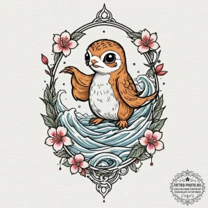 Neo-traditional tattoo of a porg, cute and co... - эскиз тату (№1752943326_0, 19.07.2025 16:42) — tattoo-photo.ru