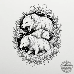Tattoo design a family of animals (e.g., bear... - эскиз тату (№1752943749_0, 19.07.2025 16:49) — tattoo-photo.ru
