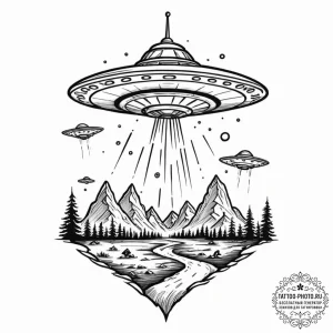 A sketch of the ufo from fargo season 2,, tat... - эскиз тату (№1752946508_0, 19.07.2025 17:35) — tattoo-photo.ru