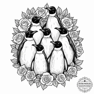 Tattoo design a family of penguins huddled to... - эскиз тату (№1752946592_0, 19.07.2025 17:36) — tattoo-photo.ru
