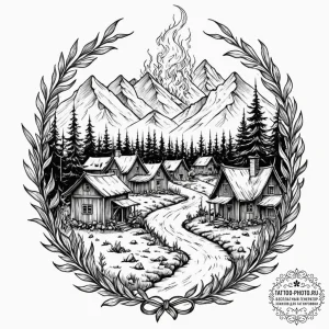 A graphic novel style tattoo of the burning v... - эскиз тату (№1752947355_0, 19.07.2025 17:49) — tattoo-photo.ru