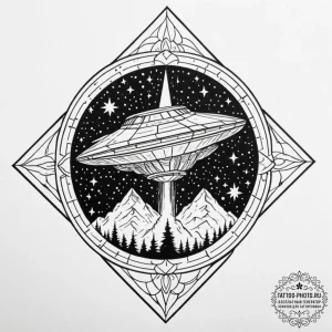 Tattoo design a retro pixelated spaceship fly... - эскиз тату (№1752948202_0, 19.07.2025 18:03) — tattoo-photo.ru