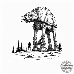 32. a graphic tattoo of an at-at walker, mini... - эскиз тату (№1752948369_0, 19.07.2025 18:06) — tattoo-photo.ru