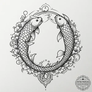 Tattoo design pisces fish, sketched with over... - эскиз тату (№1752948454_0, 19.07.2025 18:07) — tattoo-photo.ru