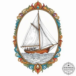 Sailboat, tattoo drawing outline, vibrant col... - эскиз тату (№1752948707_0, 19.07.2025 18:11) — tattoo-photo.ru