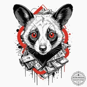 Possum, tattoo line art, on a clean white pap... - эскиз тату (№1752951072_0, 19.07.2025 18:51) — tattoo-photo.ru
