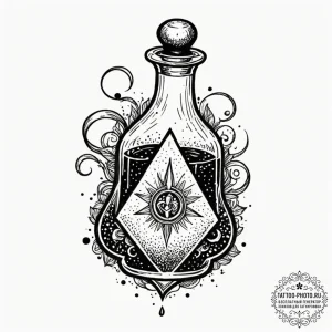 Tattoo design a small, stylized potion bottle... - эскиз тату (№1752951832_0, 19.07.2025 19:03) — tattoo-photo.ru