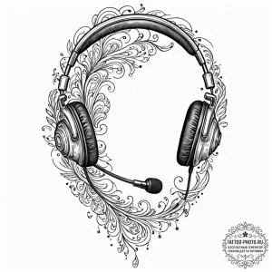 Tattoo sketch a headset microphone with sound... - эскиз тату (№1752952677_0, 19.07.2025 19:17) — tattoo-photo.ru