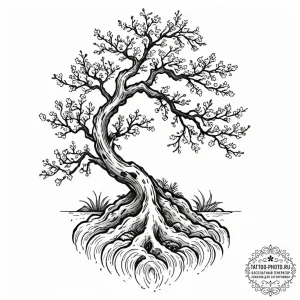 Tattoo design a single, strong oak tree with... - эскиз тату (№1752952847_0, 19.07.2025 19:20) — tattoo-photo.ru