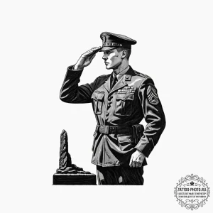 Tattoo sketch a silhouette of a soldier salut... - эскиз тату (№1752953101_0, 19.07.2025 19:25) — tattoo-photo.ru