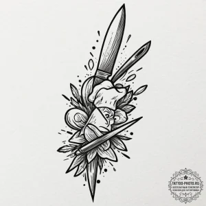 A close-up of a chef's knife, reflecting the... - эскиз тату (№1752953186_0, 19.07.2025 19:26) — tattoo-photo.ru