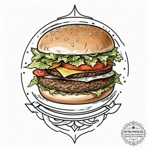 Hamburger, artistic tattoo sketch, on a clean... - эскиз тату (№1752953689_0, 19.07.2025 19:34) — tattoo-photo.ru
