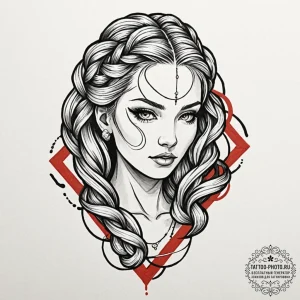 Tattoo design: a stylized female figure with... - эскиз тату (№1752954620_0, 19.07.2025 19:50) — tattoo-photo.ru