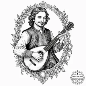 A sketch of jaskier the bard, with his lute a... - эскиз тату (№1752954788_0, 19.07.2025 19:53) — tattoo-photo.ru