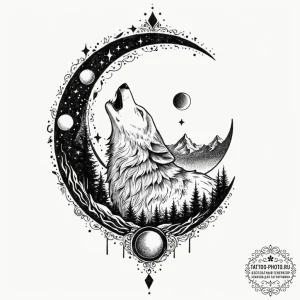 A dotwork tattoo design of a wolf howling at... - эскиз тату (№1752955467_0, 19.07.2025 20:04) — tattoo-photo.ru