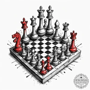 Tattoo sketch a stylized chessboard as a batt... - эскиз тату (№1752955556_0, 19.07.2025 20:05) — tattoo-photo.ru