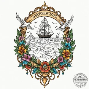 Flock of birds, tattoo line art, old school t... - эскиз тату (№1752958764_0, 19.07.2025 20:59) — tattoo-photo.ru