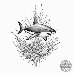 A great white shark breaching the water, capt... - эскиз тату (№1752959185_0, 19.07.2025 21:06) — tattoo-photo.ru