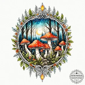 A watercolor sketch of a mysterious forest wi... - эскиз тату (№1752960029_0, 19.07.2025 21:20) — tattoo-photo.ru