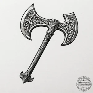 Tattoo design a battle-worn barbarian axe wit... - эскиз тату (№1752960283_0, 19.07.2025 21:24) — tattoo-photo.ru
