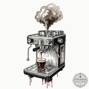 A close-up of a steaming espresso shot being... - эскиз тату (№1752960367_0, 19.07.2025 21:26) — tattoo-photo.ru
