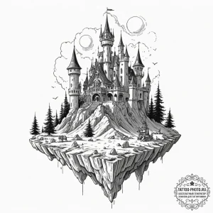 A linework tattoo of the magical moving castl... - эскиз тату (№1752962227_0, 19.07.2025 21:57) — tattoo-photo.ru