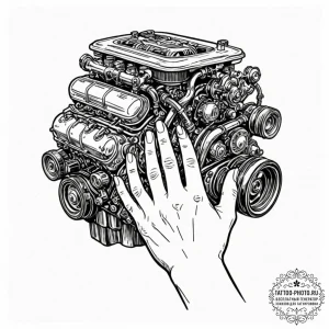 A person's hands covered in grease, working o... - эскиз тату (№1752962313_0, 19.07.2025 21:58) — tattoo-photo.ru