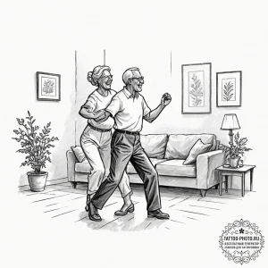 A joyful, candid photo of an old couple danci... - эскиз тату (№1752962989_0, 19.07.2025 22:09) — tattoo-photo.ru
