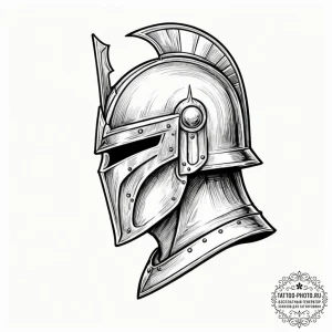 Tattoo design a minimalist knight's helmet, f... - эскиз тату (№1752963157_0, 19.07.2025 22:12) — tattoo-photo.ru