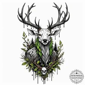 A trash polka composition of a leshen, a fore... - эскиз тату (№1752963835_0, 19.07.2025 22:23) — tattoo-photo.ru