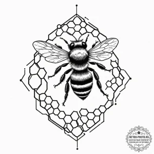 Tattoo sketch a subtle bee with a honeycomb p... - эскиз тату (№1752964593_0, 19.07.2025 22:36) — tattoo-photo.ru