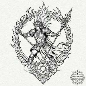 Tattoo design: a dynamic depiction of dazhbog... - эскиз тату (№1752964847_0, 19.07.2025 22:40) — tattoo-photo.ru