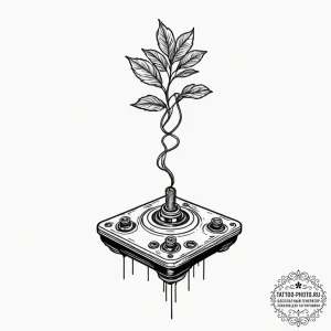 Tattoo design a joystick with a plant growing... - эскиз тату (№1752964932_0, 19.07.2025 22:42) — tattoo-photo.ru