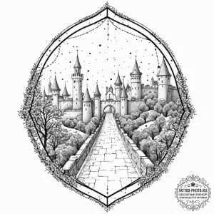 Tattoo sketch a fortified city gate, symboliz... - эскиз тату (№1752966699_0, 19.07.2025 23:11) — tattoo-photo.ru