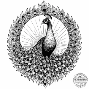 Peacock, ink illustration for tattoo, on a cl... - эскиз тату (№1752966868_0, 19.07.2025 23:14) — tattoo-photo.ru