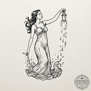Tattoo sketch a stylized aquarius water-beare... - эскиз тату (№1752966953_0, 19.07.2025 23:15) — tattoo-photo.ru
