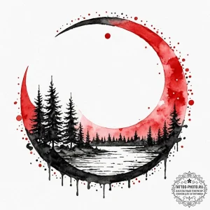 A watercolor sketch of the "moon river" scene... - эскиз тату (№1752967374_0, 19.07.2025 23:22) — tattoo-photo.ru